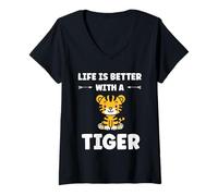 Femme Funny baby cute tigers quote Life better with tiger T-Shirt avec Col en V