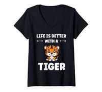 Femme Funny baby cute tigers quote Life better with tiger T-Shirt avec Col en V