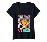 Femme Funny Back to School Vibes for Teachers and Students T-Shirt avec Col en V