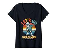 Femme Funny Back to School Vibes Retro Skeleton School Mode Kids T-Shirt avec Col en V
