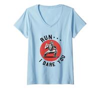 Femme Funny Baseball Catcher Run I Dare You Backstop Batterie Mate T-Shirt avec Col en V