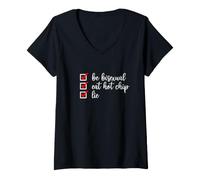 Femme Funny Be Bisexual Eat Hot Chip Lie Meme T-Shirt avec Col en V