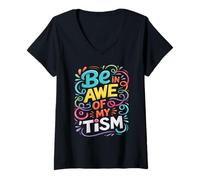 Femme Funny Be in Awe with My Timm Support pour Enseignant d'autisme T-Shirt avec Col en V