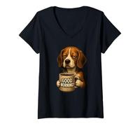 Femme Funny Beagle Good Morning Sarcastic Coffee Lover Grumpy Dog T-Shirt avec Col en V