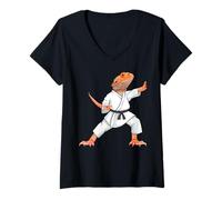 Femme Funny Bearded Dragons Doing Karate Samurai Ninja Lizard T-Shirt avec Col en V