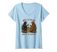 Femme Funny Bears Red est pour Les Chasseurs, tandis Que White est pour Les pêcheurs Pun T-Shirt avec Col en V