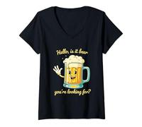 Femme Funny Beer Pun Hello Citation Boire Humour T-Shirt avec Col en V