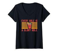Femme Funny Bier Pong - Every Hole is A Glory Hole T-Shirt avec Col en V