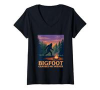 Femme Funny Bigfoot a attrapé Mon Jeu de Mots à Hot-Dog de Wiener Camping T-Shirt avec Col en V