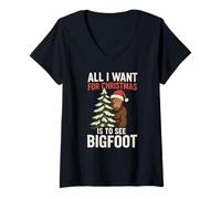 Femme Funny Bigfoot « All I Want for Christmas is to See Bigfoot » T-Shirt avec Col en V