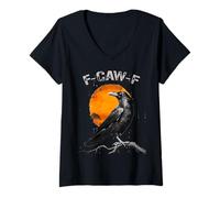 Femme Funny Black Bird Vintage Black Crow, F-Caw-F Moon T-Shirt avec Col en V