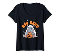Femme Funny Boo Deng Baby Pygmy Hippo Effrayant Trick Or Treat T-Shirt avec Col en V