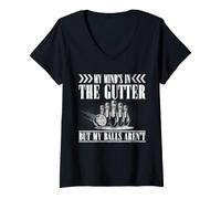 Femme Funny Bowling - Mon Esprit est dans Le caniveau, mais Pas Mes Boules T-Shirt avec Col en V