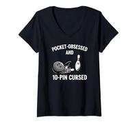 Femme Funny Bowling Pocket Obsessed 10 Pin Cursed Bowler T-Shirt avec Col en V