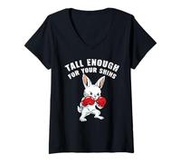 Femme Funny Boxing Rabbit Tall Enough As for Shins Sarcastic Bunny T-Shirt avec Col en V