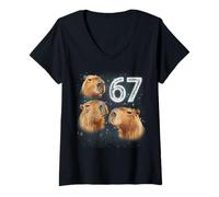Femme Funny Boys Girls 67 Meme Capybara Howling at The Moon 6 7 T-Shirt avec Col en V