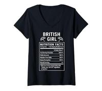 Femme Funny British Girl Fière Femme avec des Racines Britanniques T-Shirt avec Col en V