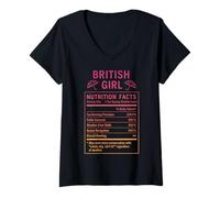 Femme Funny British Girl Fière Femme avec des Racines Britanniques T-Shirt avec Col en V