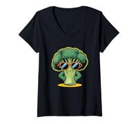 Femme Funny Broccoli Lover Cartoon with Sunglasses for Girls Boys T-Shirt avec Col en V
