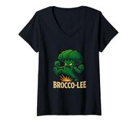 Femme Funny Broccoli Pun Brocco-Lee Kung Fu Karaté T-Shirt avec Col en V