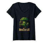 Femme Funny Broccoli Pun Brocco-Lee Kung Fu Karaté T-Shirt avec Col en V