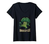 Femme Funny Broccoli Pun Brocco-Lee Kung Fu Karaté T-Shirt avec Col en V