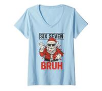 Femme Funny Bruh 67 Six Seven 6 7 Meme Christmas Boys Kids Santa T-Shirt avec Col en V