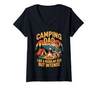 Femme Funny Camping Dad Like a Regular Dad but Intense T-Shirt avec Col en V