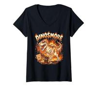 Femme Funny Camping Smores T-Rex Dinosaur Campfire S'mores Joke T-Shirt avec Col en V