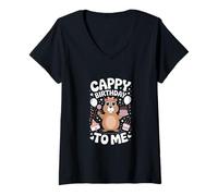 Femme Funny Cappy to Me Sing Capybara Celebration T-Shirt avec Col en V