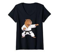Femme Funny Capybara Doing Karate Samurai Ninja Capybara T-Shirt avec Col en V