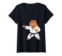 Femme Funny Capybara Doing Karate Samurai Ninja Capybara T-Shirt avec Col en V