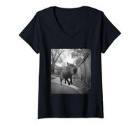 Femme Funny Capybara sautant sur Trampoline Animal de la forêt Graphique T-Shirt avec Col en V