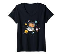 Femme Funny Cartoon Kawaii Kids Space Astronaut Boys Doodle Lover T-Shirt avec Col en V