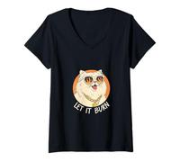 Femme Funny Cat 2026 Mood Let it Burn T-Shirt avec Col en V
