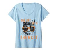 Femme Funny Cat Era Life of Showcat Lovers Men Women Kids T-Shirt avec Col en V