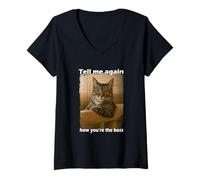 Femme Funny Cat Meme Sarcastic Cat Boss Hilarious Cat Humor T-Shirt avec Col en V