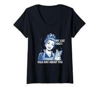 Femme Funny Cat Mom Cat Lovers Mes Chats et Moi parlons de toi T-Shirt avec Col en V