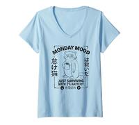 Femme Funny Cat Monday Mood : il Suffit de survivre avec 1% de Batterie T-Shirt avec Col en V