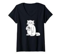 Femme Funny Cat Monday Mood J'adore Le café T-Shirt avec Col en V