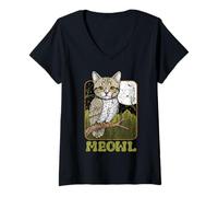 Femme Funny Cat Owl Meme Meowl Internet Brainrot Cursed Vintage T-Shirt avec Col en V