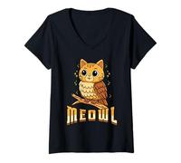 Femme Funny Cat Owl Meme Meowl Internet Brainrot Cursed Vintage T-Shirt avec Col en V