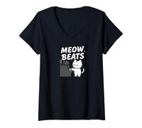 Femme Funny Cat Playing Piano Meow Beats Music Lover T-Shirt avec Col en V