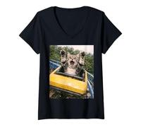 Femme Funny Cat Roller Coaster Silly Meme American Shorthair T-Shirt avec Col en V
