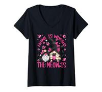 Femme Funny Cat Saying for Women Cat Mom Home is Where The Meow is T-Shirt avec Col en V