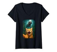 Femme Funny Cat Selfie with T-Rex Dinosaur Orange Cat Meme T-Shirt avec Col en V