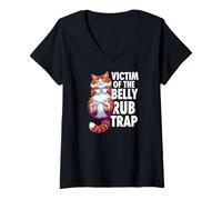 Femme Funny Cat Victim of The Belly Rub Trap Kitten Joke T-Shirt avec Col en V