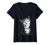 Femme Funny Cat Y2K Design rétro Demi-Teinte T-Shirt avec Col en V