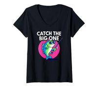 Femme Funny Catch The Big One Fishing Fish T-Shirt avec Col en V