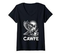 Femme Funny Cawfe Crow Saying Coffee Pun Humour Matin Blague Maman T-Shirt avec Col en V